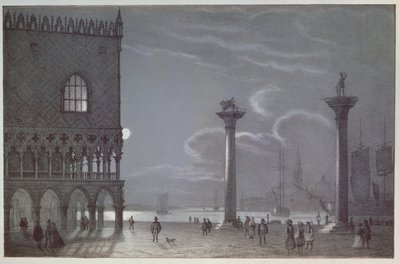 Nocturnal Scene of Palazzo Ducale and the Two Columns, Venice, engraved by Brizeghel by Berselli